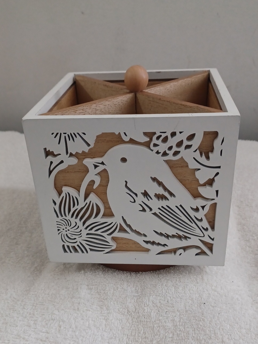 White & Natural Bird Cutout Decorative Organizer.
